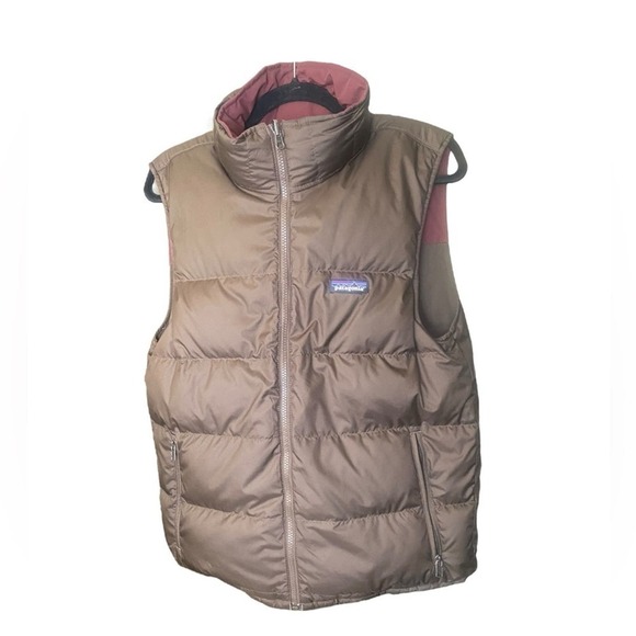 PATAGONIA REVERSIBLE BIVY DOWN VEST JACKET DUCK DOWN INSULATED S Brown - Picture 5 of 9